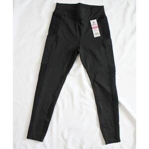 Popfit Black Ribbed Moto Leggings Size XL NWT High Waist Pockets TikTok Viral